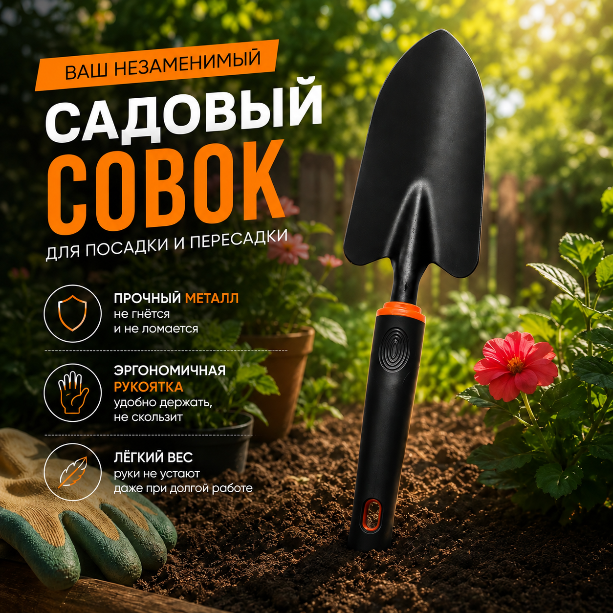 Садовый совок лопатка металлическая 32 см