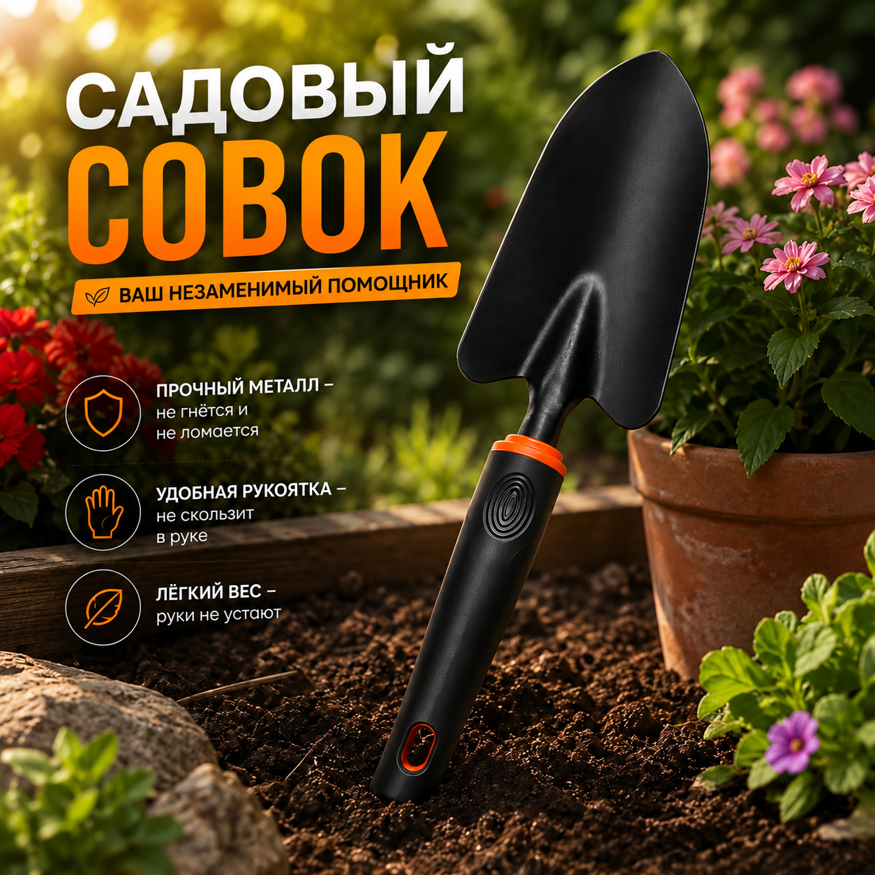 Садовый совок лопатка металлическая 32 см