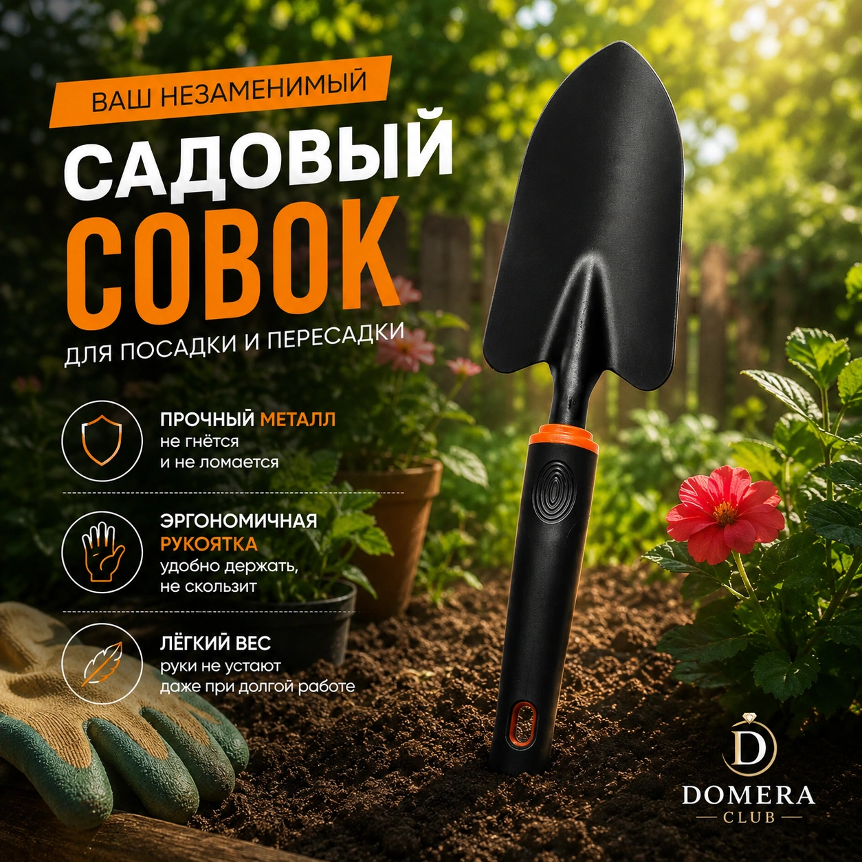 Садовый совок лопатка металлическая 32 см