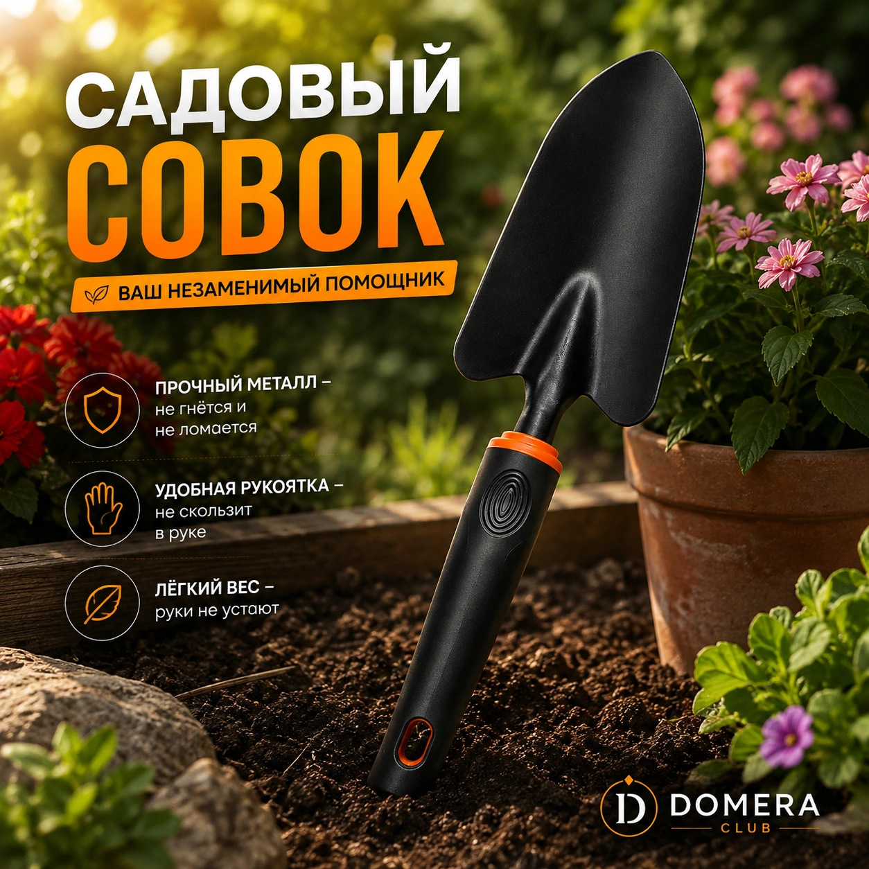 Садовый совок лопатка металлическая 32 см