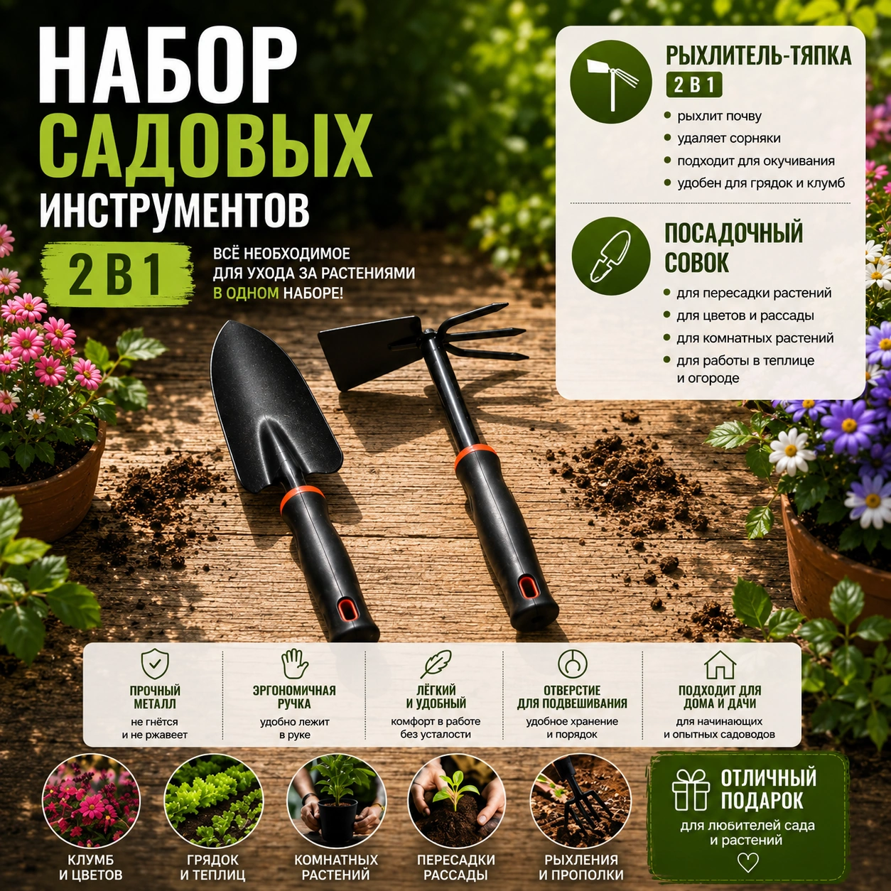 Садовый набор: Лопатка-совок и Тяпка-рыхлитель