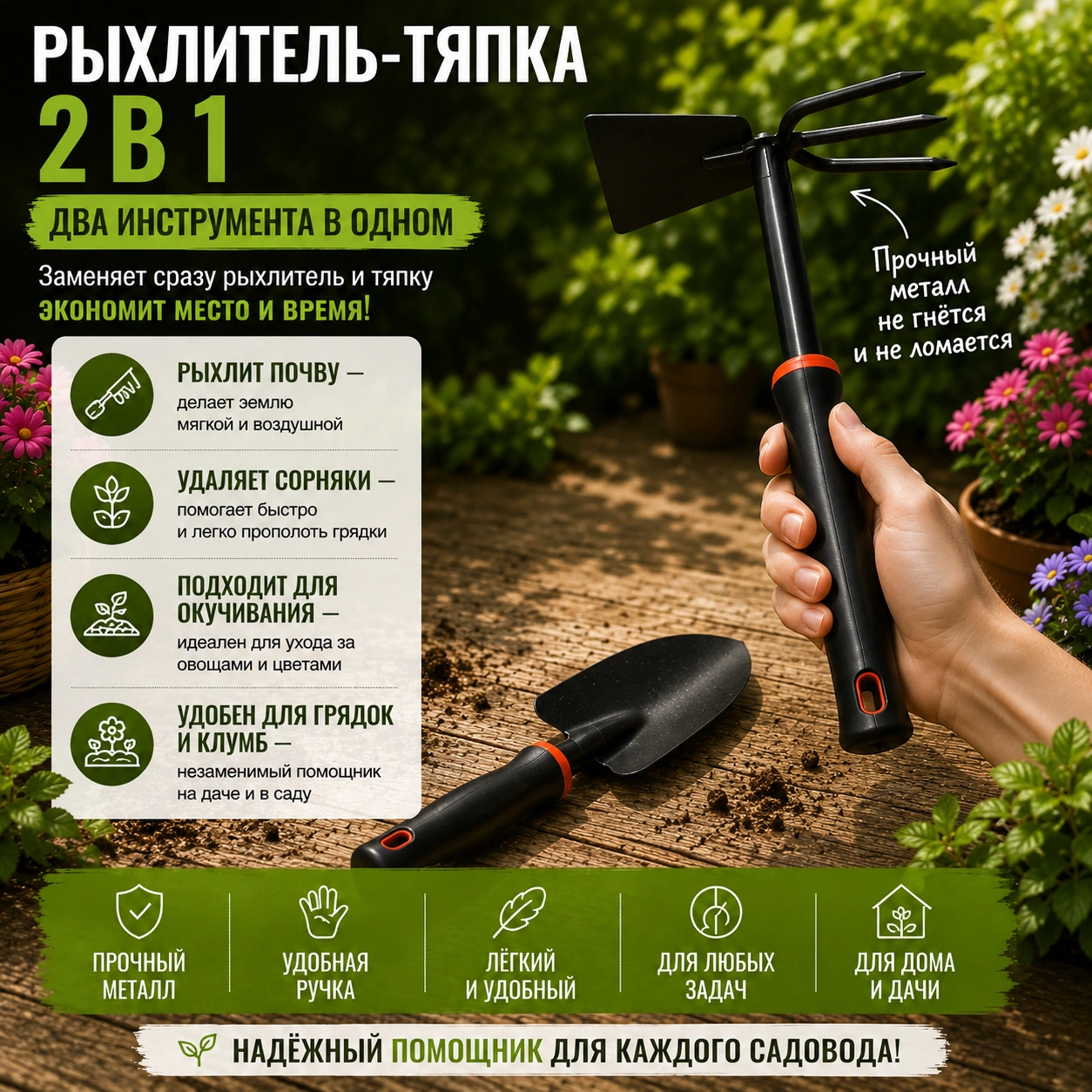 Садовый набор: Лопатка-совок и Тяпка-рыхлитель