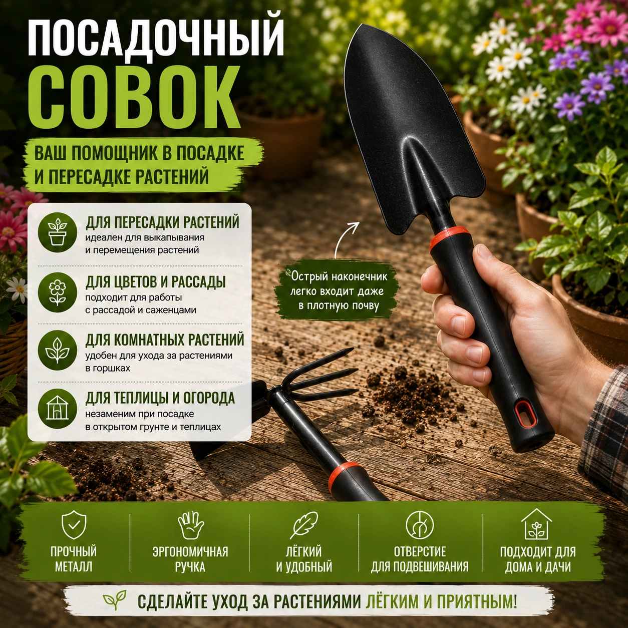 Садовый набор: Лопатка-совок и Тяпка-рыхлитель