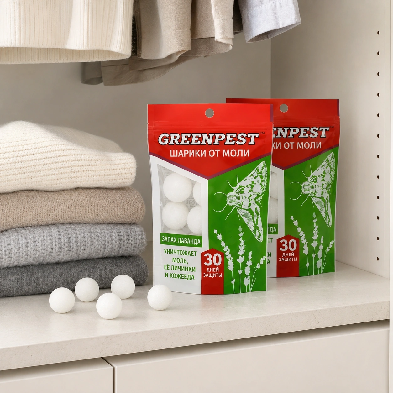 Шарики от моли GREENPEST с ароматом лаванды (120 г)