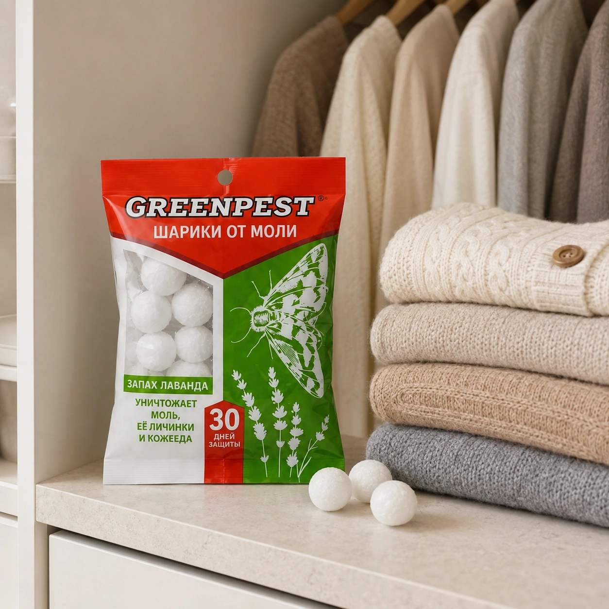 Шарики от моли GREENPEST с ароматом лаванды (400 г)