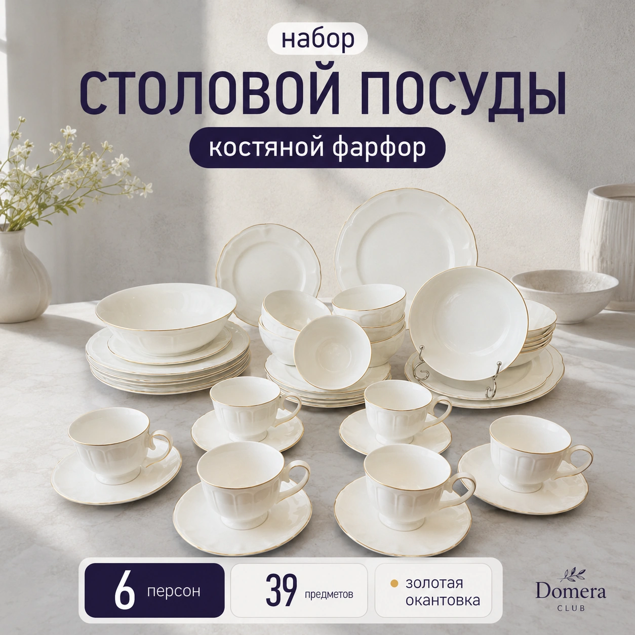 Столовый сервиз из фарфора на 6 персон 39 предметов